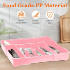 Silverware Organizer Expandable Silverware Drawer Organizer Adjustable Drawer Organizer, Flatware Cutlery Tray for Spoons Forks Knives Kitchen Organizers Storage,Pink