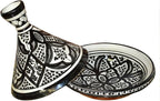 Moroccan Handmade Serving Tagine Ceramic With Vivid colors Original 10 Inches in Diameter Black & White