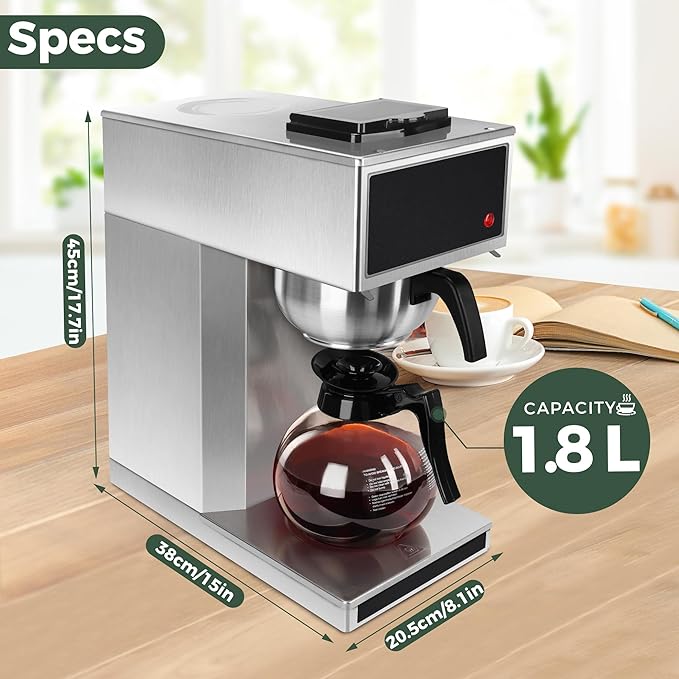 YUANHAO 12-Cup Pourover Commercial Coffee Maker Brewer with Glass Carafe and Warmers- 120V