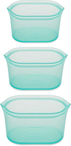 Zip Top Reusable Food Storage Bags | 3 Dish Set [Teal] | Silicone Meal Prep Container | Microwave, Dishwasher and Freezer Safe | Made in the USA