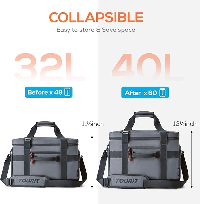 TOURIT Cooler Bag 48/60 Cans Insulated Soft Cooler Large Collapsible Cooler Bag 32/40L Lunch Coolers for Picnic, Beach, Work, Trip