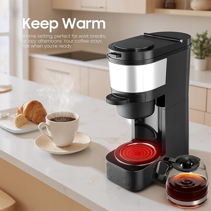 Grind and Brew Coffee Maker,Drip Coffee Maker with Grinder Built In,5-Cup Programmable Coffee Machine with Brew Strength,Warming Plate and Multiple Grind Levels for Home & Office