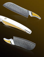 7 inch Santoku Knife, Japanese VG-10 Damascus Steel Chef Knife, Ultra Sharp Kitchen Knife with Full-tang Handle in Yellow Resin, LA-S9 Series