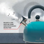 Emeril Lagasse 2.6 Quart/2.5 Liter Whistling Tea Kettle, Stainless Steel Tea Pot for Induction Stove Top, Fast to Boil Water for Home Kitchen Condo, with Ergonomic Cool Folding Grip Handle, Teal
