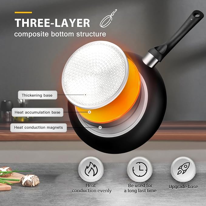 8pcs Black Ceramic Pots and Pans Set, Cooking Pan Set,Cooking Pot Set Ceramic Pan Set, Nonstick Cookware Set, Induction Safe Kitchen Cooking Set with Frying Pans, Saucepans, shovel and Ladle