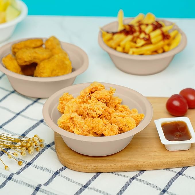 12 oz Paper Bowls, 100 Count Disposable Compostable Bowls, Heavy Duty Biodegradable Bagasse Bowl for Snacks, Soup, and Salads, Natural