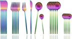 JASHII Silverware Set, 24-Piece Stainless Steel Flatware Set,Kitchen Utensil Set Service for 6,Tableware Cutlery Set for Home, Dishwasher Safe (Matte Rainbow)