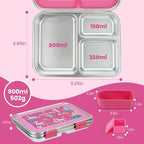 MaMix Bento Lunch Box Stainless Steel,3 Compartments Leak-Proof Bento Box for Sandwich, Lunch Containers Freezer Safe (pink)