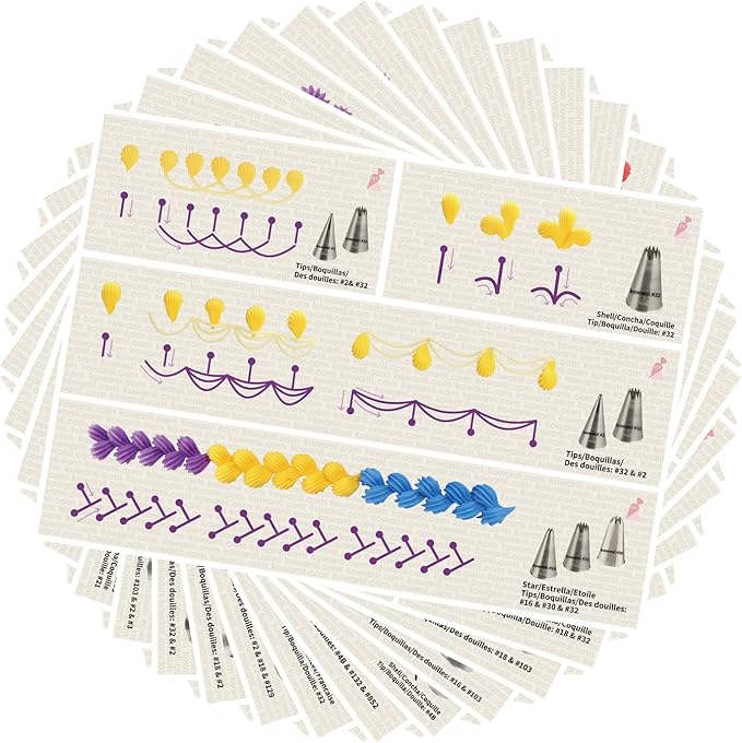 Piping Tips Practice Board Guide Paper Sheets 250+ Cake Decorating Tips Techniques Tutorial Patterns 74 Sheets/Set
