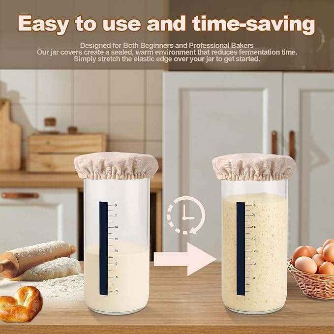 Pure Cotton Sourdough Jar Cover, Pack of 3,Breathable & Reusable Dough Proofing Cloth,Suitable for Jars with 3-4 Inch Mouth Lids