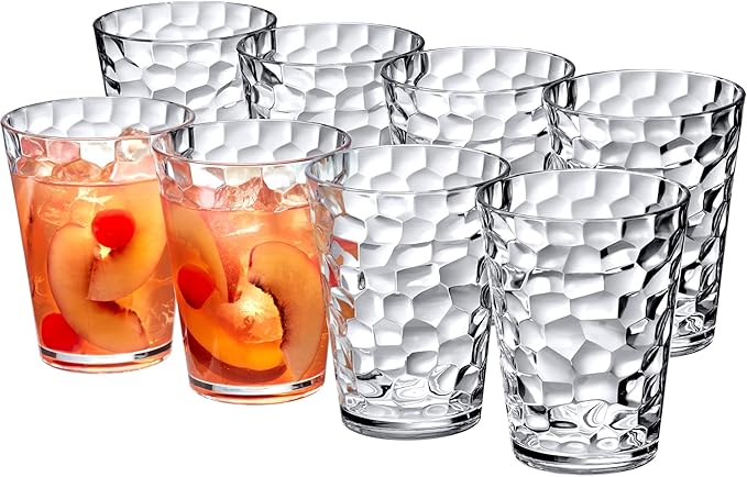 Amazing Abby - Iceberg - 16-Ounce Plastic Tumblers (Set of 8), Plastic Drinking Glasses, All-Clear Reusable Plastic Cups, Stackable, BPA-Free, Shatter-Proof, Dishwasher-Safe