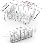 Large Dish Drainer Rack in Sink Adjustable, Expandable 304 Stainless Steel Metal Dish Drying Rack Organizer with Stainless Steel Utensil Holder Over Inside Sink Counter, Rustproof