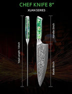 Chef Knife - 8 inch - Xuan Series - VG10 Damascus Steel Kitchen Knife - Resin Handle (Jade Green)