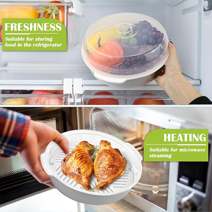 DOERDO Microwave Steamer for Cooking Plastic Vegetable Steamer with Lid, Kitchen Microwave Cookware Supplies, White, 10Inch