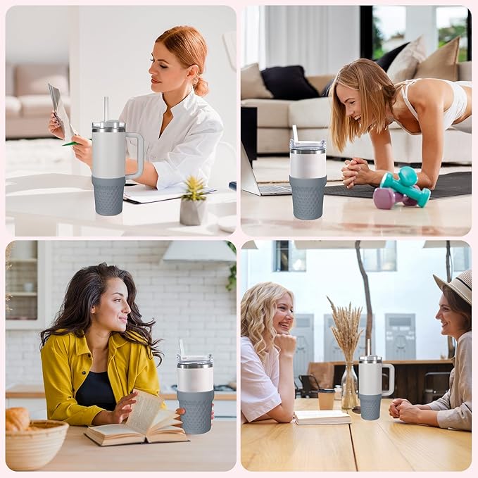 Silicone Boot for Stanley, Cup Bottom Protector Sleeve Accessories for Stanley Quencher H2.0 FlowState Tumbler 40oz / Adventure Quencher Tumbler 40oz (Gray)