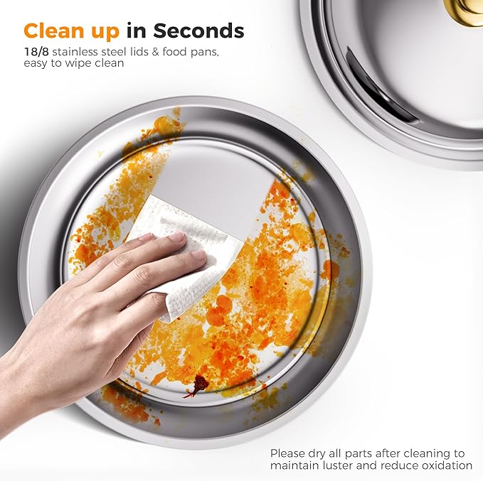 Gold 4 Pack Chafing Dishes for Buffet, 18/8 (304) Stainless Steel Food Pan with Lid, 6QT Round Chafing Dish Buffet Set Food Warmer, Food Warmers for Parties Buffet Catering Events Dinners