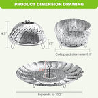 Steamer Basket Stainless Steel Instant Pot Accessories for Food and Vegetable, Zocy Premium Expandable Steam Basket to Fit Various Size Pots Medium (6.1" to 10.2"))