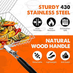 Nesting Grill Baskets, 2pcs Grilling Baskets for Outdoor with Removable Handle, Stainless Steel BBQ Camping Cooking Accessories Tools for Fish, Vegetable, Shrimp - Gifts for Men Dad Husband