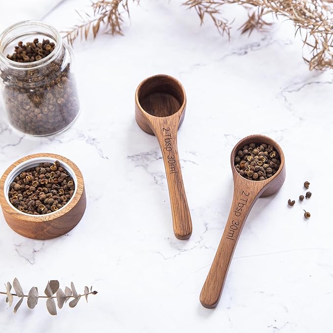 4PCS Wooden Scoops Acacia Wood Scoop For Jars Small Scoop For Coffee Measuring Spoons Wooden Scoops For Containers Daily Powder Salt Bath Soap Scooper(30ml)