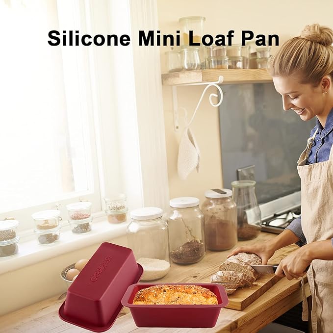 Silicone Mini Loaf Pan Set of 4, NonStick Easy Release Rectangle Silicone Mini Cake Pan for Baking Bread, Flexible BPA Free Silione Baking Mold and Bread Mold, Toast Pan, Brownie Loaf Pan, Cake Mold…