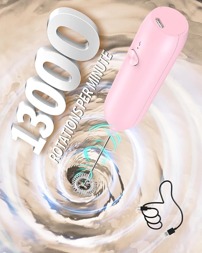 CIRCLE JOY Milk Frother Handheld Rechargeable Milk Foamer Electric Mini Drink Mixer with Stainless Steel Whisk for Coffee, Cappuccino, Lattes, Frappe, Matcha and Hot Chocolate, Pink
