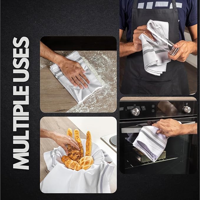 Premium Kitchen Towel (28”x20”, 12 Pack) 100% Cotton Dish Towels Cloths Large Hand Towels Tea Towels for Kitchen with Hanging Loop, Reusable Cleaning Cloths, Fast Dry Lint Free Linen | Gray Shades