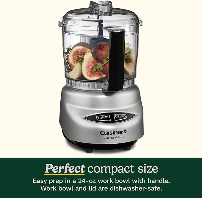 Cuisinart Mini-Prep Plus Food Processor, 24-Ounce Mini Food Processor to Chop Herbs, Vegetables, and Hard Cheese, 24-Ounce Work Bowl, Reversible Stainless Steel Blade, DLC-2ABC, Brushed Chrome/Nickel