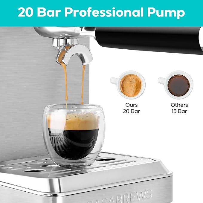 CASABREWS 4700Gense 20-Bar Espresso Machine with Milk Frother and Hot Water Wand, Adjustable Temperature, Ideal for Americano, Latte, Cappuccino