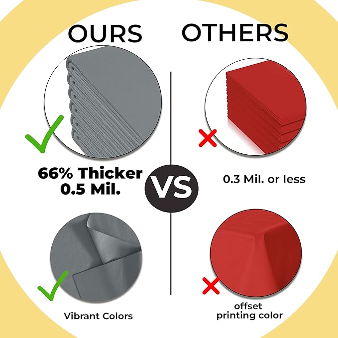 Exquisite 66% Thicker Premium Plastic Table Cloth Rectangle Table Cover 0.5 Mil 6 Pack Silver Table Cloth 54 Inch x 108 Inch Disposable Tablecloth Won't Tear Easily Like Cheap Thin Brands