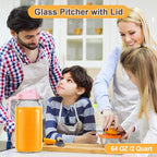 Mason Jar Pitcher, 64 OZ Breast Milk Pitcher Double Leak Proof with Pour Spout Handle, Wide Mouth Iced Tea Pitcher for Fridge, Creamer Container for Coffee, Sun Tea juice (Pink,3 Pack)