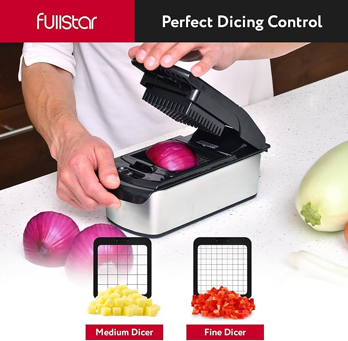 Fullstar The Original Pro Chopper - Vegetable Chopper and Spiralizer, Food Chopper with Container, Fruit Slicer, Kitchen Gadgets & Accessories, Home Essentials (14 in 1, Stainless Steel)