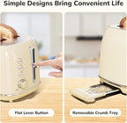 Toasters 2 Slice Retro Stainless Steel Toasters with Bagel, Cancel, Defrost Function and 6 Bread Shade Settings Bagel Toaster, Beige