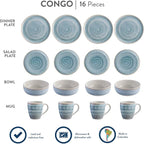 "Corona Dinnerware Set 16– piece, Plates Bowls and Mugs Set, Ceramic Sets for 4, Microwave and Dishwasher Safe, Congo Etnic Design