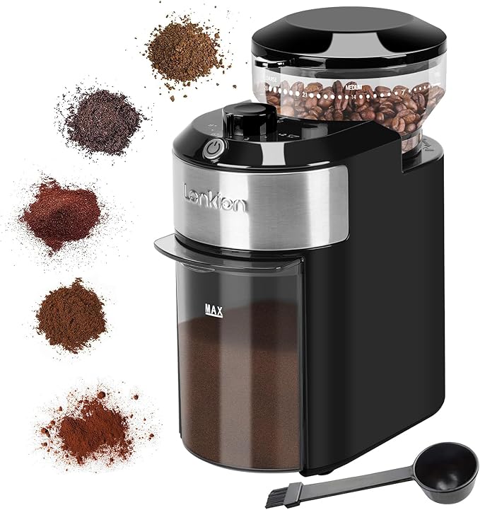 Lonkion Burr Coffee Grinder Electric - Adjustable Burr Grinder with 28 Precise Grind Settings for 12 Cups - Coffee Grinders for Home Use - Professional Coffee Bean Grinder - Stainless Steel