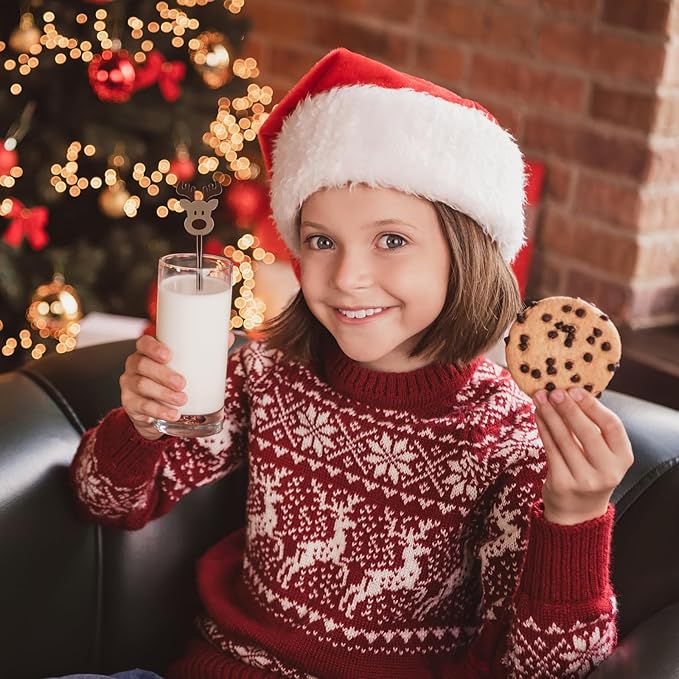 Chengu 100 Pcs Christmas Drink Stirrers Xmas Stir Sticks Bulk Holiday Coffee Stirrers Plastic Swizzle Stick Hot Cocoa Bar Supplies Chocolate Decoration Reusable Cocktail Mixer(Reindeer)