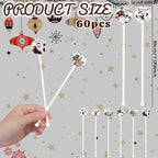 Meanplan 60pcs Christmas Swizzle Sticks Christmas Cocktail Stirrers Plastic Stir Sticks Xmas Santa Claus Snowman Decorations for Birthday Party Coffee Shop Supplies Favors Gifts(Snowman)
