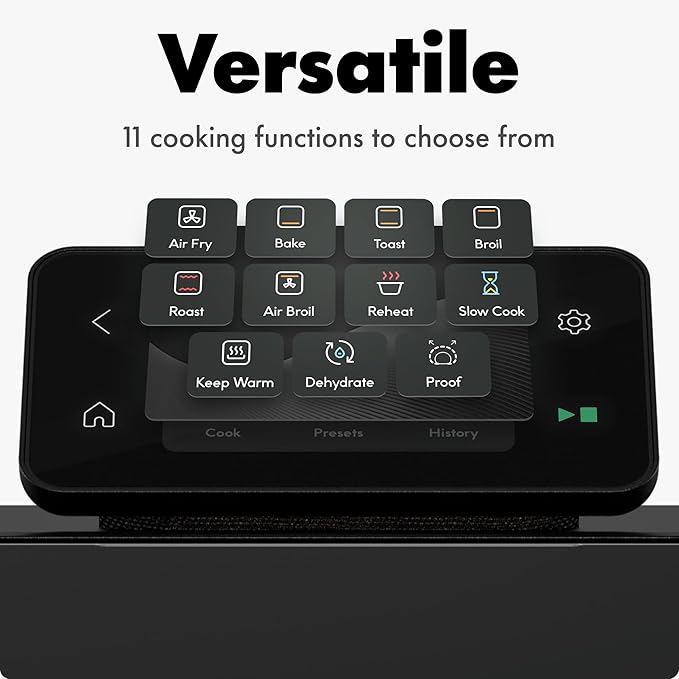 CHEF iQ MiniOven Smart Toaster Oven Air Fryer Combo, 11-in-1 Countertop Convection Oven, Bake, Broil, Air Fry, Broil, Dehydrate, 1750W, 25 Qt Capacity, Fast Cooking with Touchscreen Controls – Black