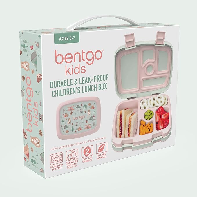 Bentgo Kids Prints Leak-Proof, 5-Compartment Bento-Style Kids Lunch Box - Ideal Portion Sizes for Ages 3-7, Durable, Drop-Proof, Dishwasher Safe, & PFAS & BPA-Free Materials (Nature Adventure)
