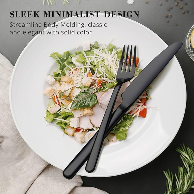 KINGSTONE Black Silverware Set, 40 Piece Flatware Set for 8, 18/10 Stainless steel Cutlery Set for Home Kitchen and Restaurant