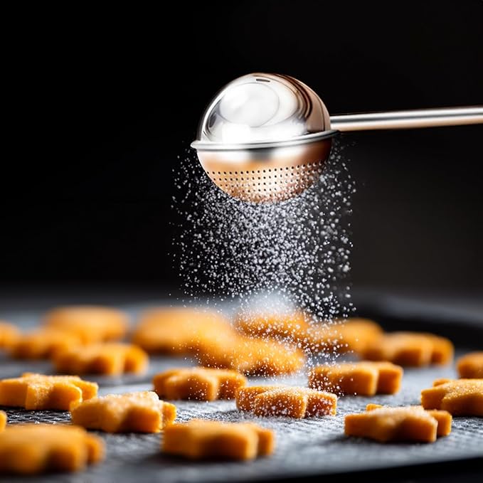 Flour Duster for Baking, Powdered Sugar Flour flour Sifter powdered sugar shaker duster Stainless Steel Spring Loaded One-Handed Duster Flour Dispenser Shaker for Powdered Sugar Spices & Tea Filtering