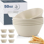Wheat Straw Bowl Sets,6 PCS Unbreakable Cereal Bowl 50 OZ,Microwave and Dishwasher Safe Bowls,Super Big Bowl Sets BPA Free for Serving Cereal,Oatmeal and Salad (Beige)