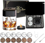 Whiskey Smoker Kit with 6 Wood Chips – Electric Cocktail Smoker Kit with Built-in Lighter & LED Light, Old Fashioned Bourbon Drink Smoking Kit Gifts for Men, Dad, Husband, Whiskey Lovers