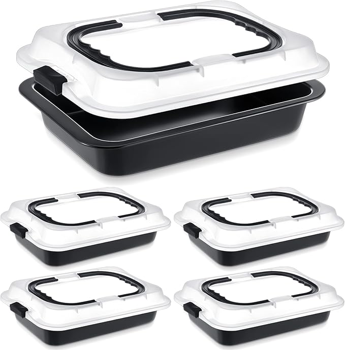 4 Pcs Cake Baking Pan with Lid and Handle, 9 x 13 Inch Non-stick Rectangle Sheet Cake Pan Carrier for Brownie Roasting Cooking Baking (Black Gray)