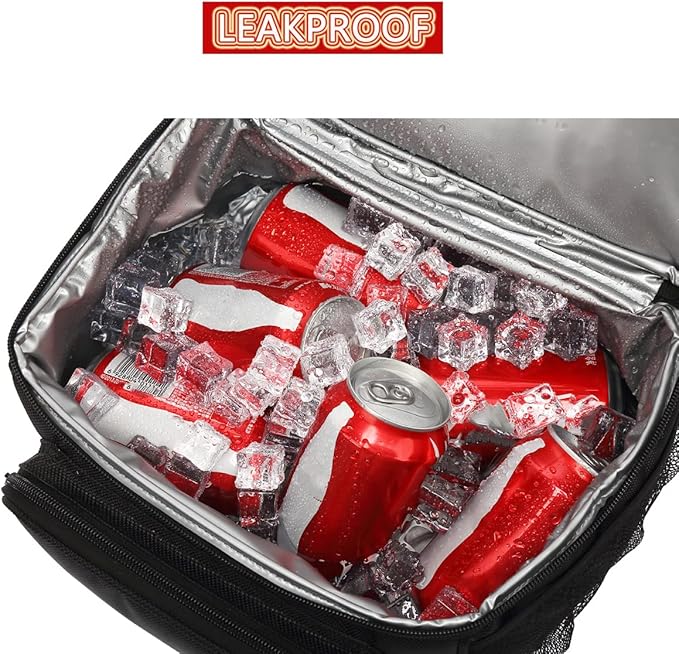 FlowFly Double Layer Cooler Insulated Lunch Bag Adult Lunch Box Large Tote Bag for Men, Women, With Adjustable Strap,Front Pocket and Dual Large Mesh Side Pockets