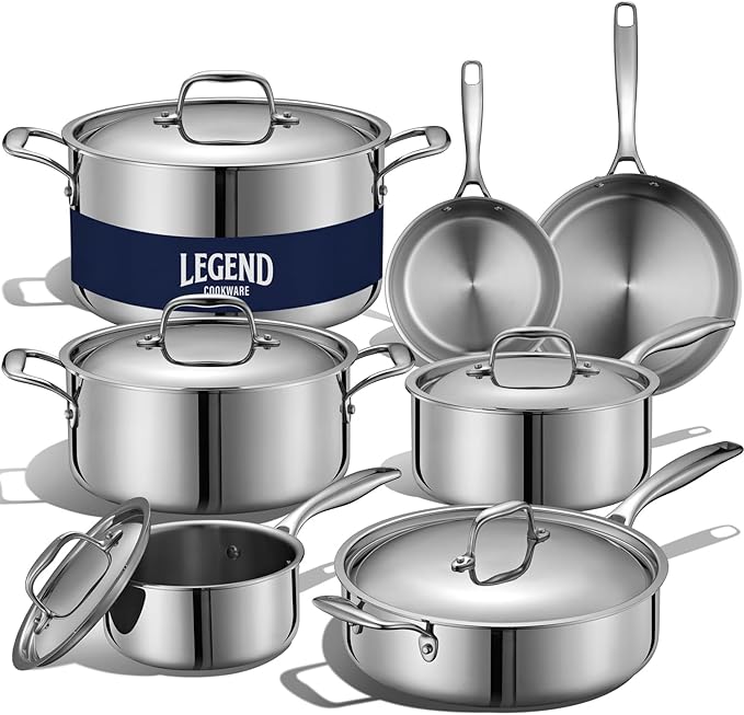 LEGEND COOKWARE 5-Ply Stainless Steel Cookware Set, 12-Piece Pots and Pans Set - Induction Compatible, Oven Safe 800°F - Non-Toxic, No Coatings - Built to Last Generations