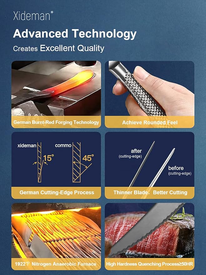 16-Piece Modern Black Hammered Silverware Set with Ultra Sharp 2-IN-1 Serrated Knives, 18/10 Stainless Steel Flatware Set, Titanium Plated Cutlery Set Service for 4, Dishwasher Safe