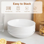 Jassceram 8.5inch Pasta Bowls Set of 6, 36 OZ Salad Plates,Ceramic Serving Bowls for Soup,Noodle,Deep Enough for Kitchen and Dining, Microwave,Oven and Dishwasher Safe,Off White