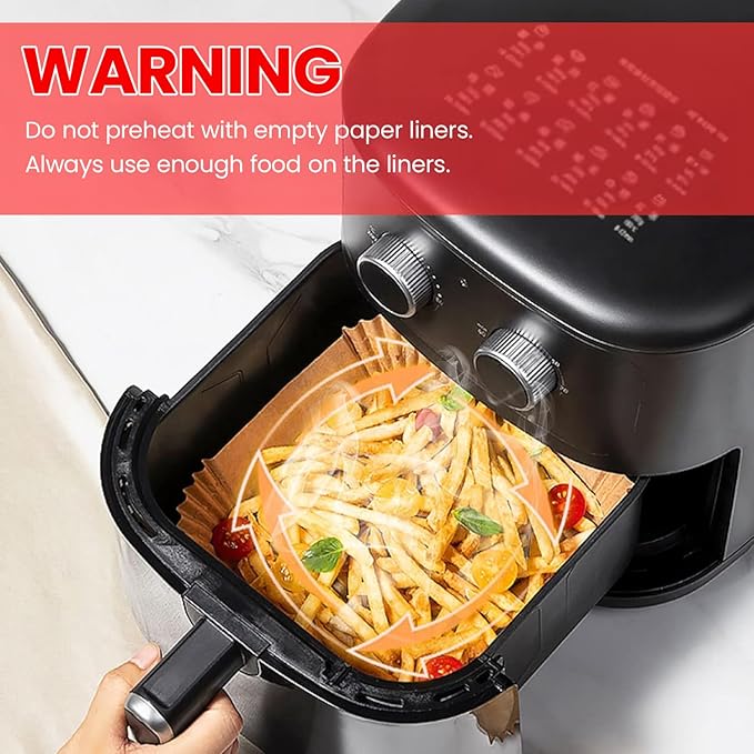 250 Pcs 8" Square Air Fryer Liners Disposable, Unbleached Parchment Paper Liners for Airfryer Basket, Non-Stick & Leakproof Baking Paper for Oven Roasting