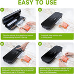 Vacuum Sealer for Food - Tempered Glass Panel, LED Touch Control, Digital Display, Pulse/Moist/Dry/Seal/External Suction Modes, Includes 30 Vacuum Bags & Built-in Cutter(Black)