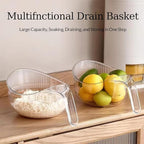 2-In-1 Rice Strainer, Rice Washing Bowl, Rice Washer Beans Washer Strainers And Colanders - Washing Bowl for Fruit Washing Bowl With Strainer, Multifunctional Drain Bask (White)